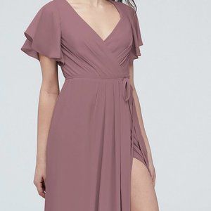 Chianti (pink/burgundy) Georgette Flutter Sleeve Wrap Bridesmaid Dress Plus Size